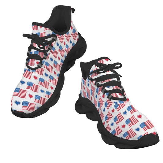 USA/American Flag Inspired Flag and Hearts Pattern Men's Twisted Sole Sneakers