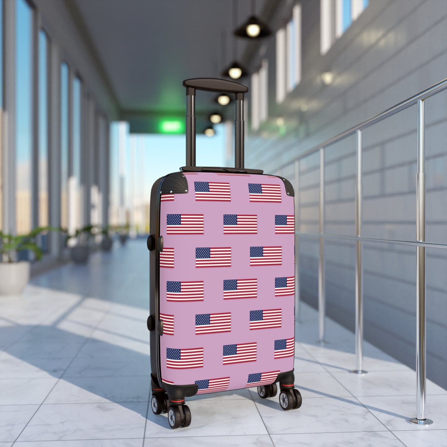 USA/American Flag Inspired Pattern Suitcase on Pink