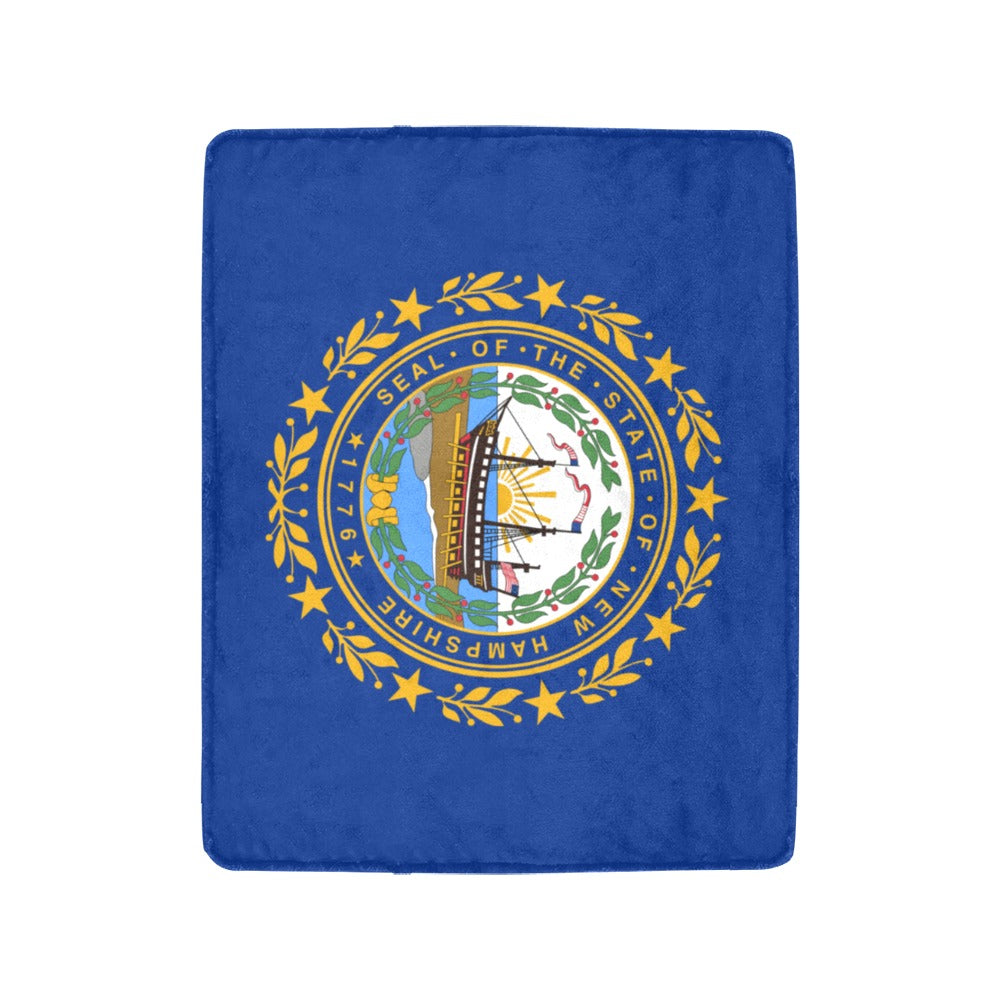 Blue blanket featuring New Hampshire state seal, Luv My Flag.