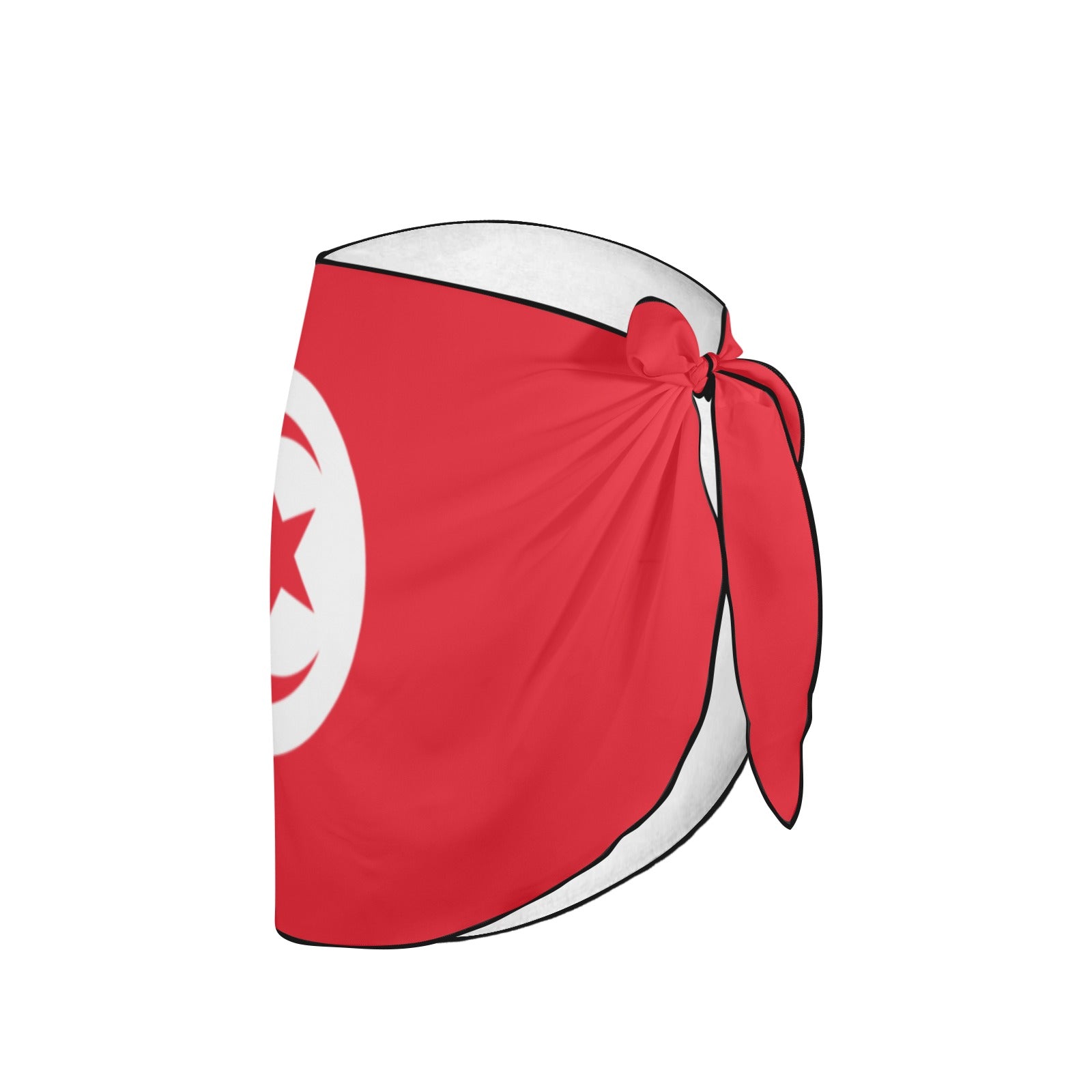 Red [Brand] skirt with Tunisian flag design, tied side.