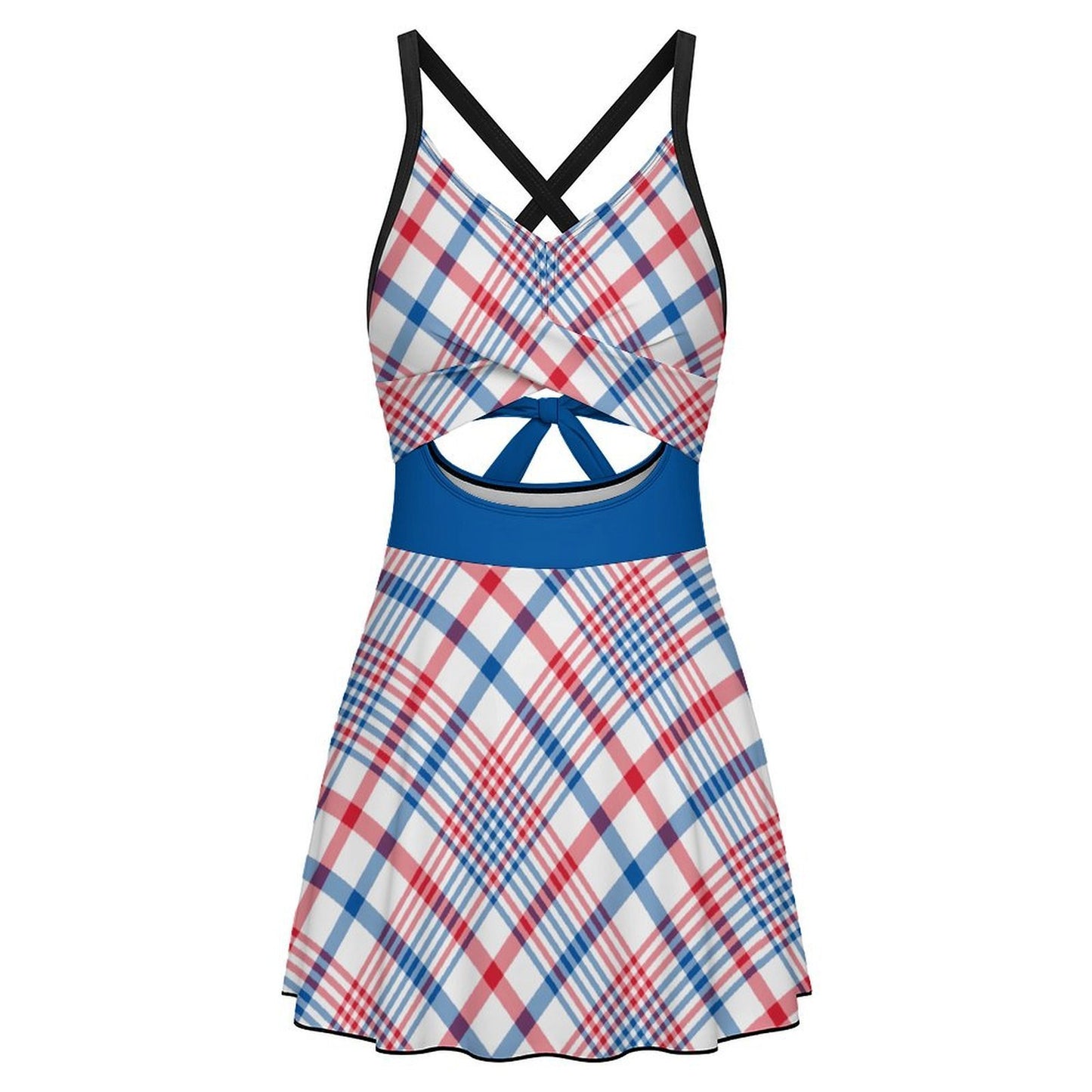 USA/American Flag Inspired Plaid Pattern Women's V-neck One-piece Swimsuit with Cutout