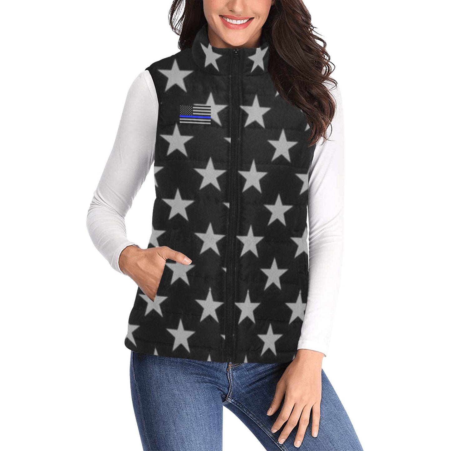 Thin Blue Line Inspired Flag and Snake Women's Padded Vest