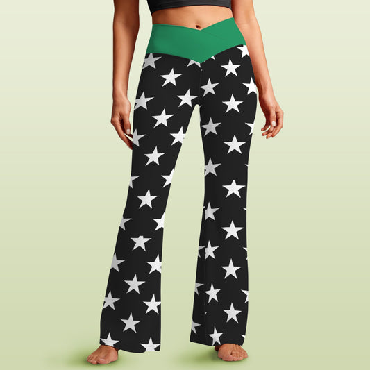 Thin Green Line Flag Inspired Women's V-Crossover High Waisted Flare Leggings