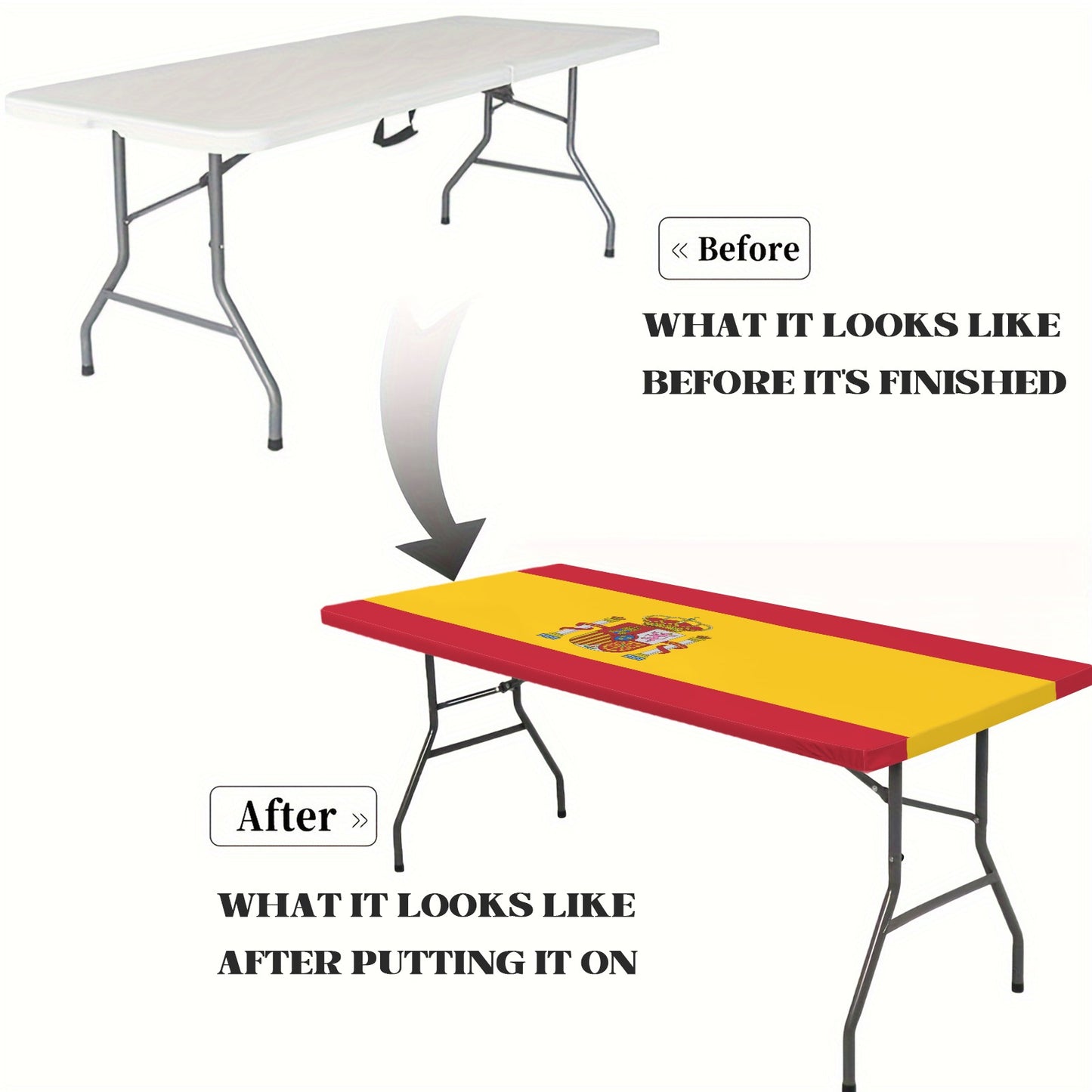 Spain Flag Inspired Custom Elastic Fitted Tablecloth 72x30 inch (Made in the USA)
