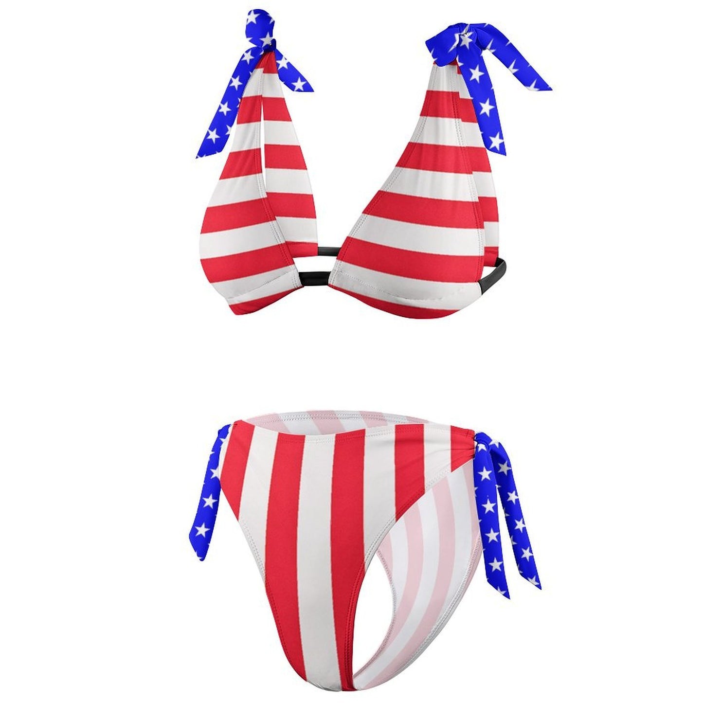 USA/American Flag Inspired Tie-Side High-Waist Bikini Set Style-3
