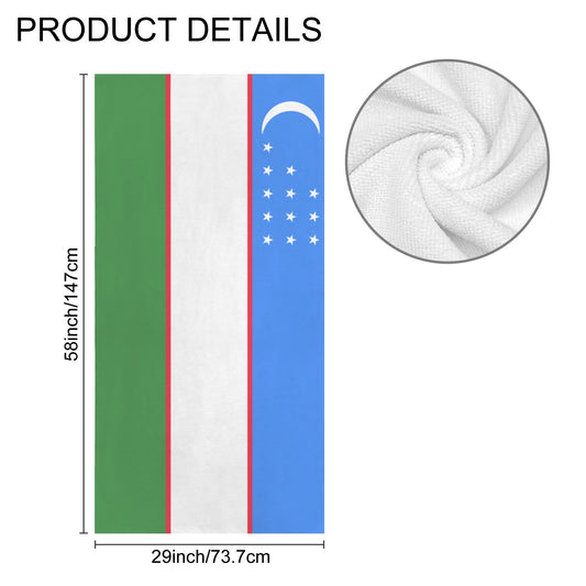 Uzbekistan Flag Inspired Custom Bath Towel 29"x58"(Made in USA)
