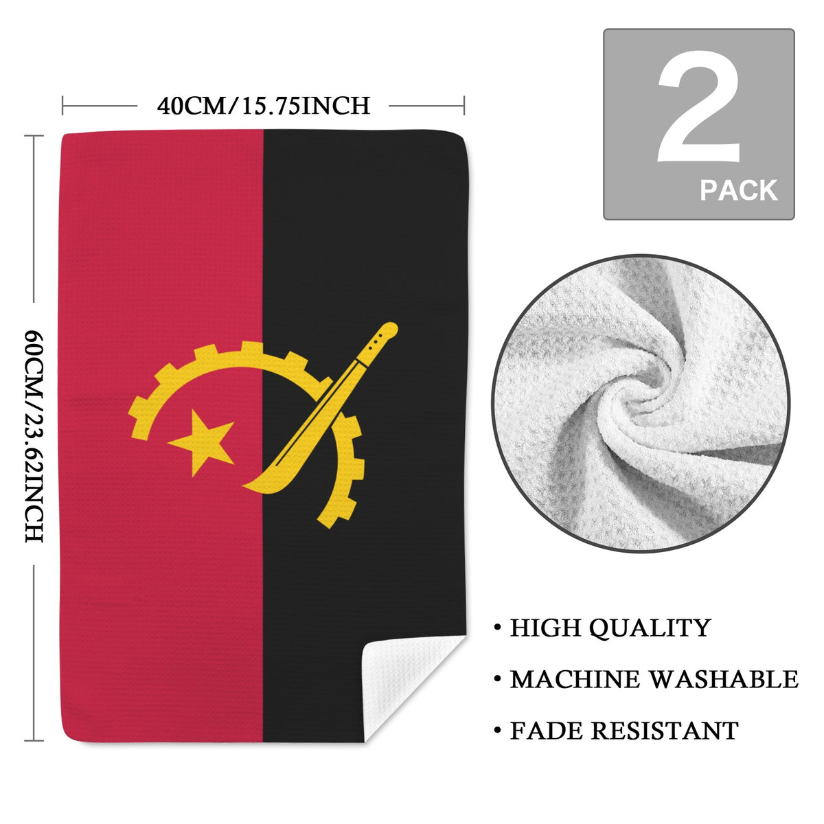 Angola Flag Inspired Kitchen Towel 40X60cm (Pack of 2) | Printed In the USA