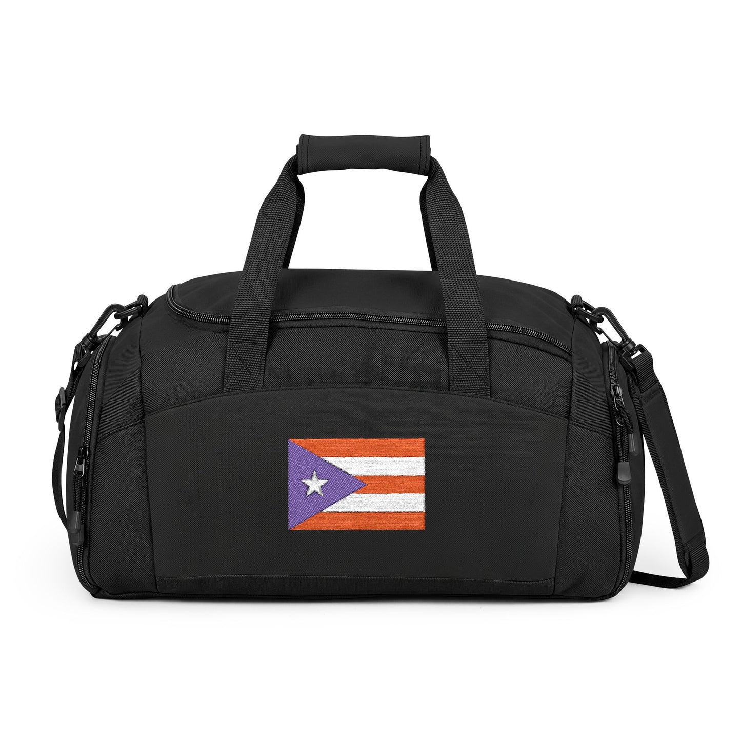 Puerto Rico Flag Gym Bag — Black Duffle with Embroidered Puerto Rico Flag