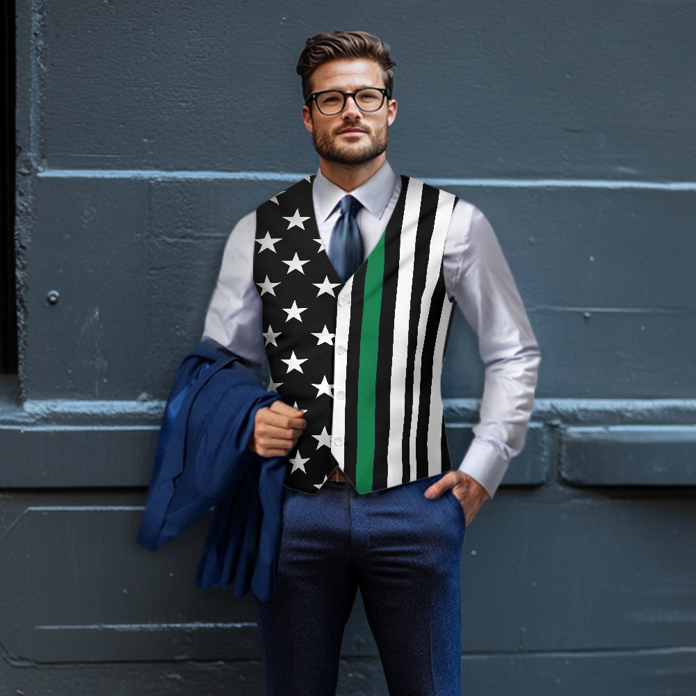 Thin Green Line Flag Inspired Suit vest jacket
