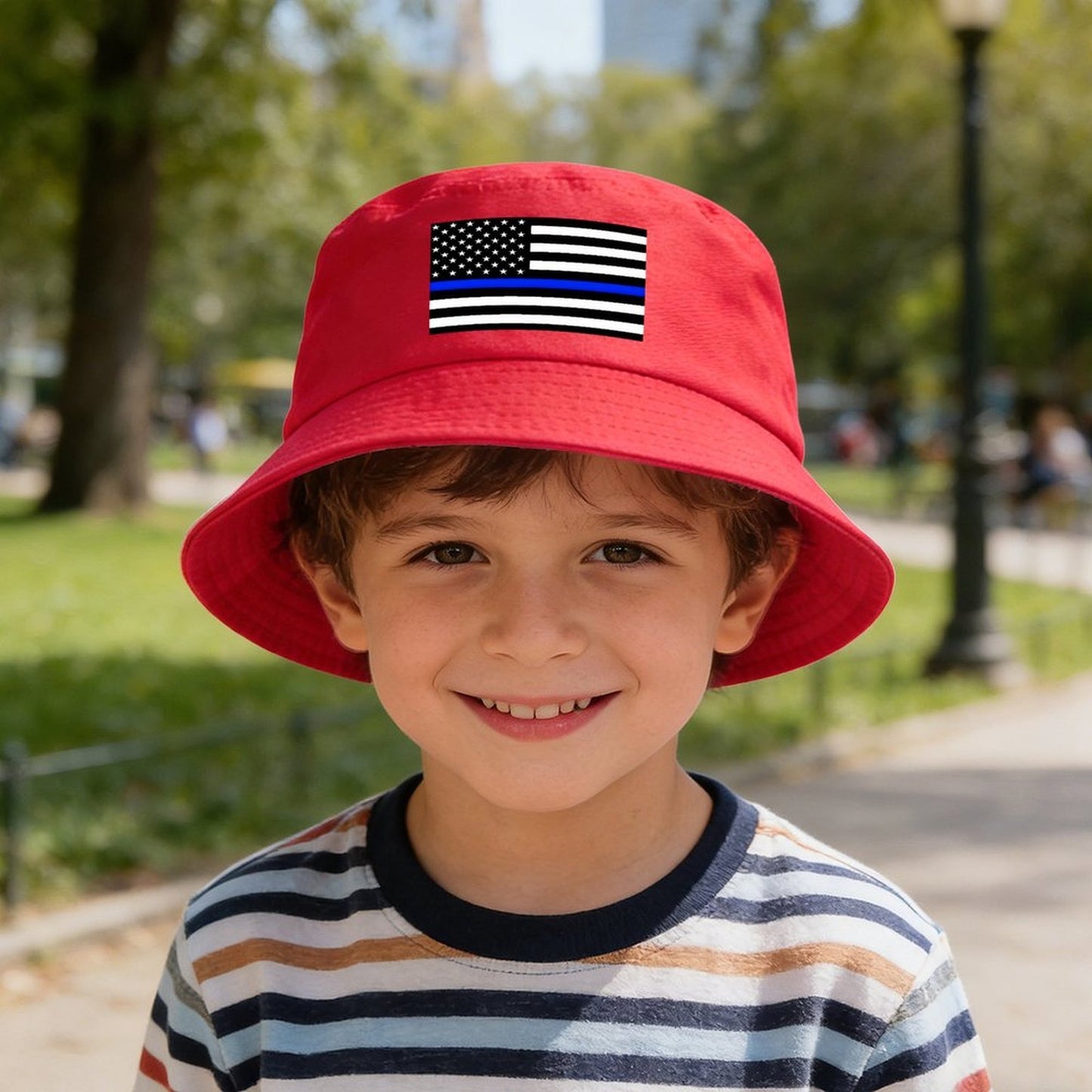 Thin Blue Line Flag Inspired Kids’ Bucket Hat | Ships from USA