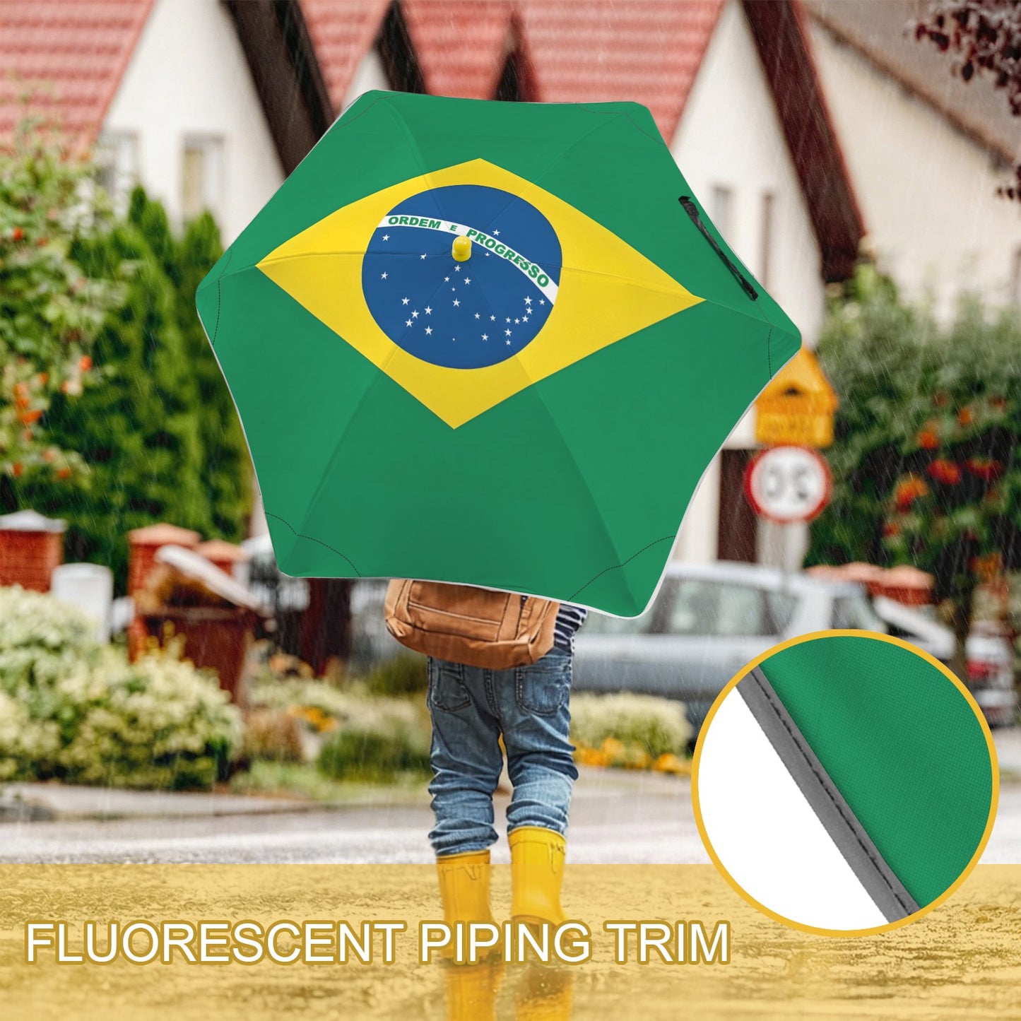 Brazil Flag Inspired Kids Safe Round Corner Umbrella