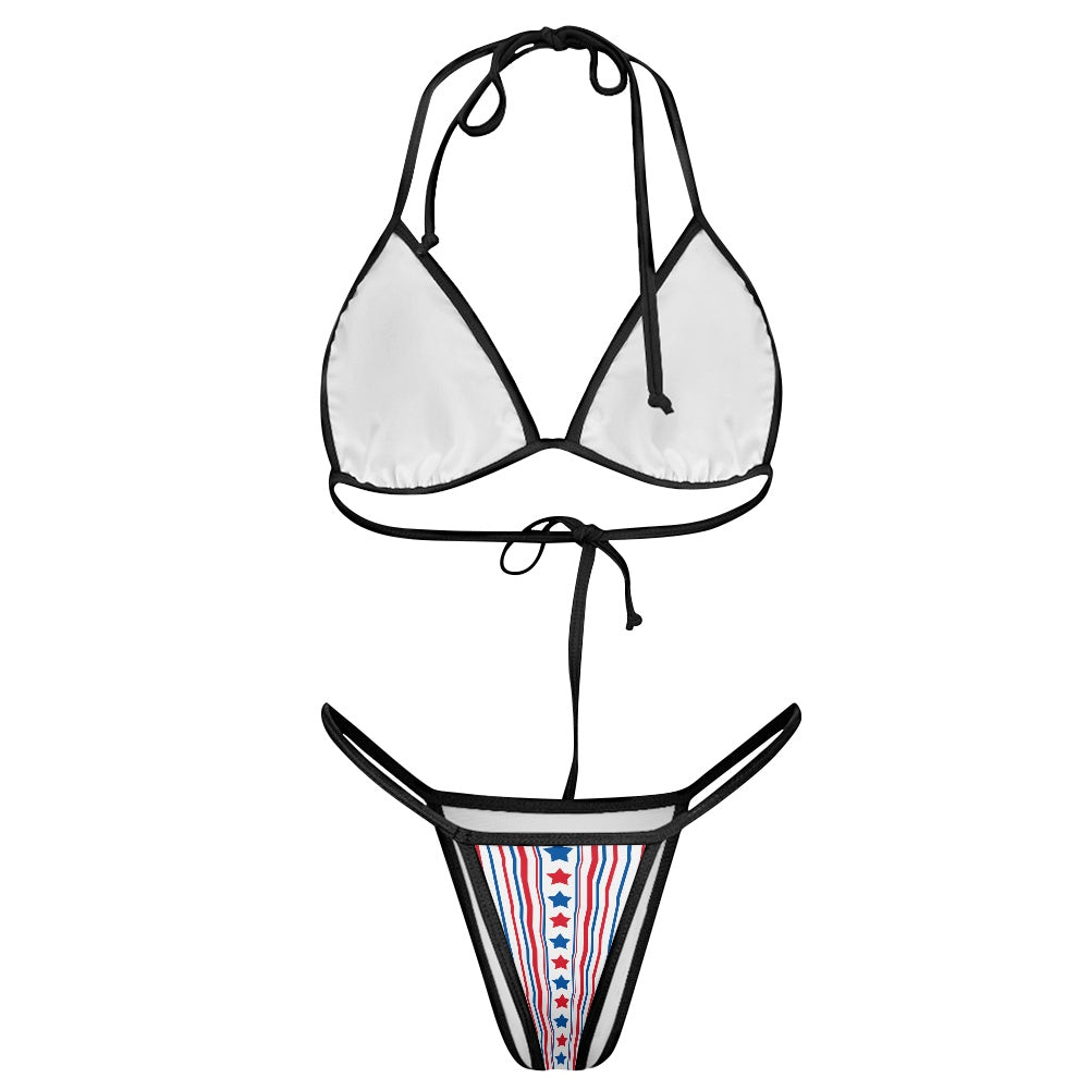 USA/American Flag Inspired Stars & Stripes Pattern Women's Triangle Bikini with Thong Bottom