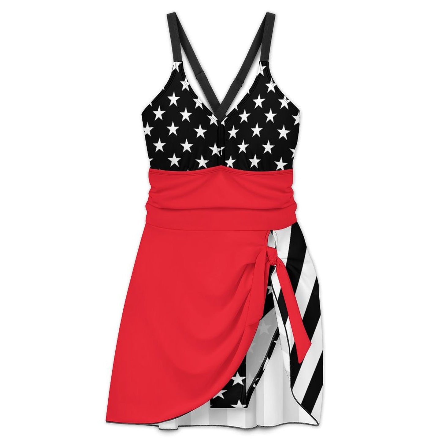 Thin Red Line Flag Inspired Women's Hem Tie One-piece Swimsuit