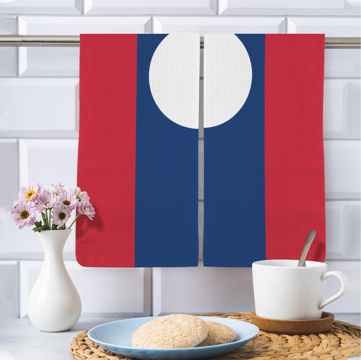 Laos Flag Inspired Kitchen Towel 40X60cm (Pack of 2) | Printed In the USA