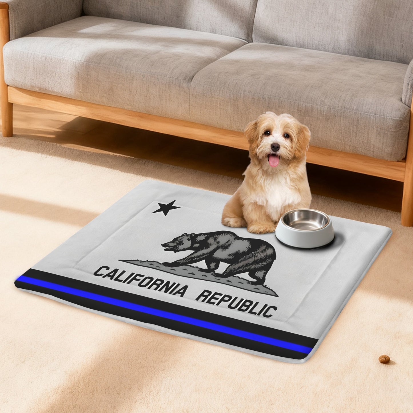California Thin Blue Line Flag Subdued Pet Mat 25x18inch (Made in the USA)