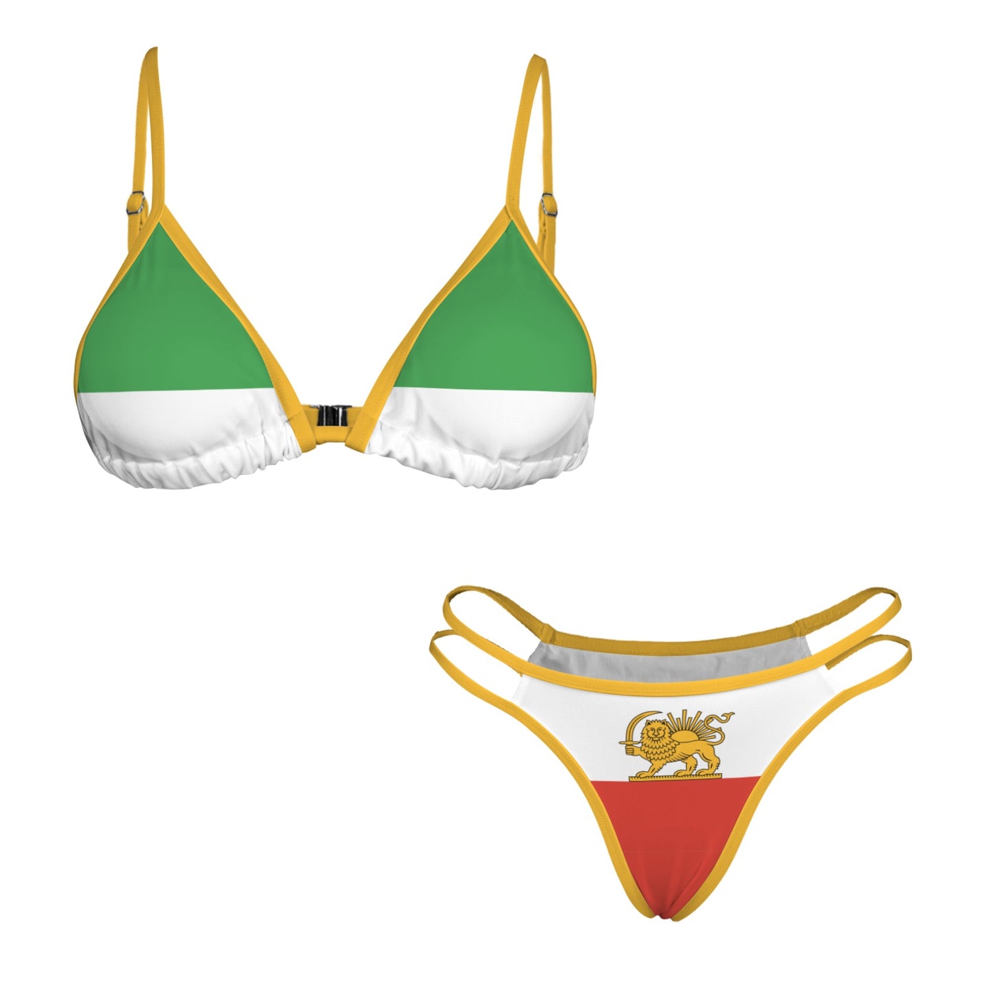 Iran Lion and Sun Flag Inspired V Neck Triangle Bikini Sets