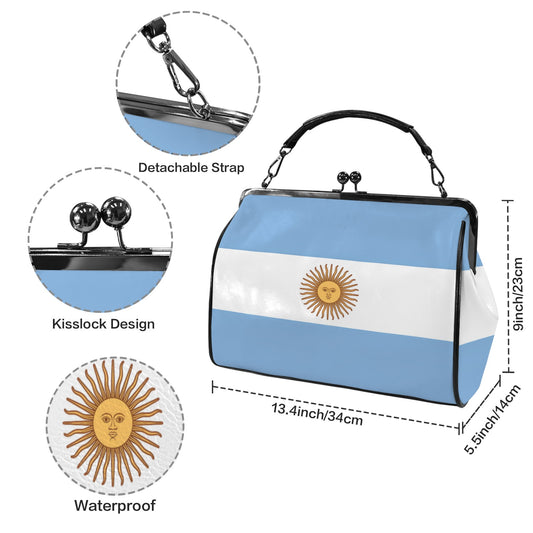 Argentina Flag Inspired Kisslock Crossbody Shoulder Bag-Large