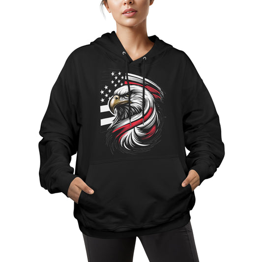 Thin Red Line Flag Inspired Eagle Women's Hoodie Made in the USA