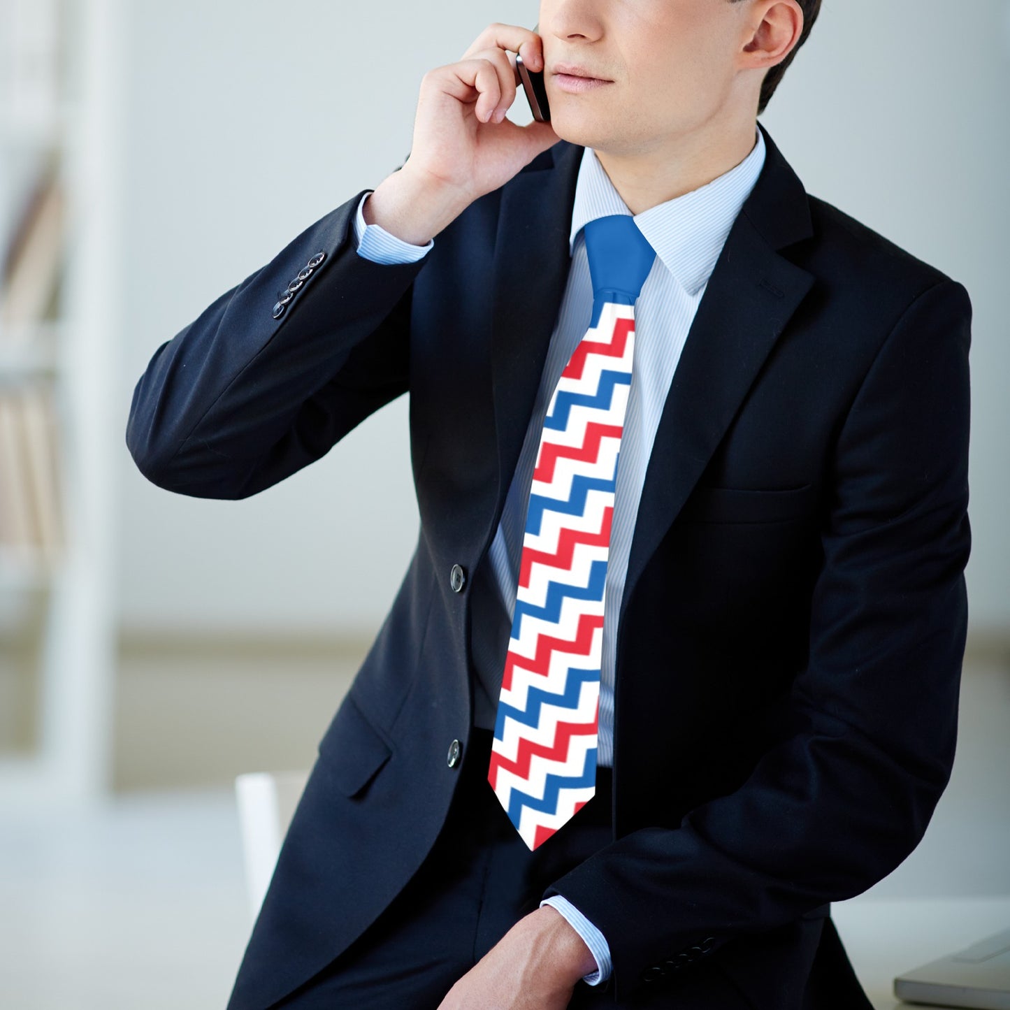 USA/American Flag Inspired Stair Pattern Classic Necktie (Two Sides)