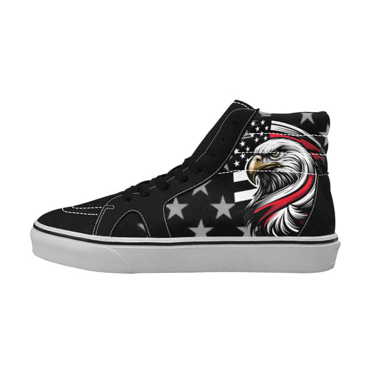 Thin Red Line Flag Inspired Eagle Women's High Top Canvas Shoes