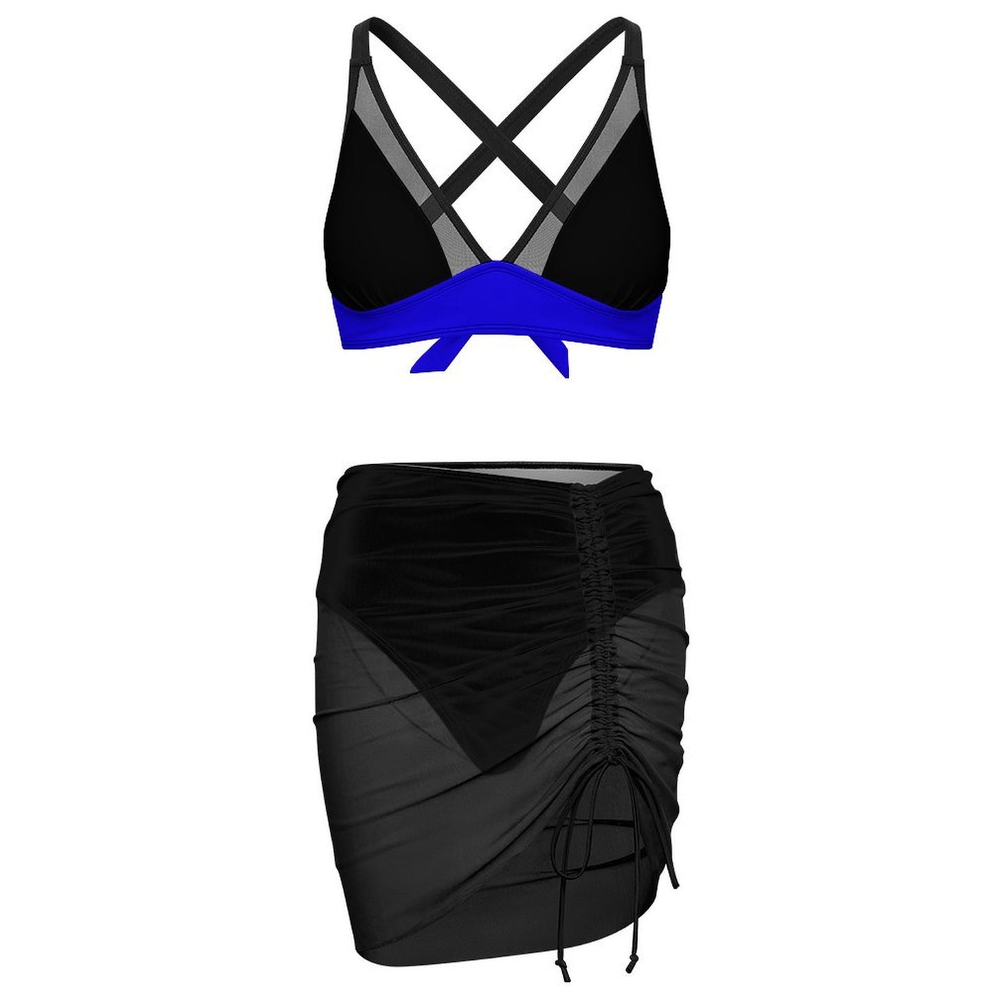 Thin Blue Line Flag Inspired Women's Mesh Drawstring Skirt and Swimsuit Set
