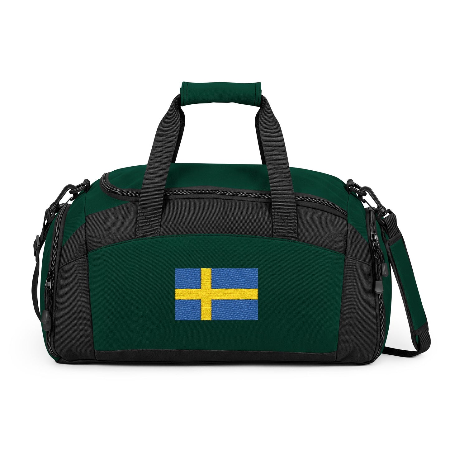 Sweden Flag Gym Bag — Black Duffle with Embroidered Sweden Flag