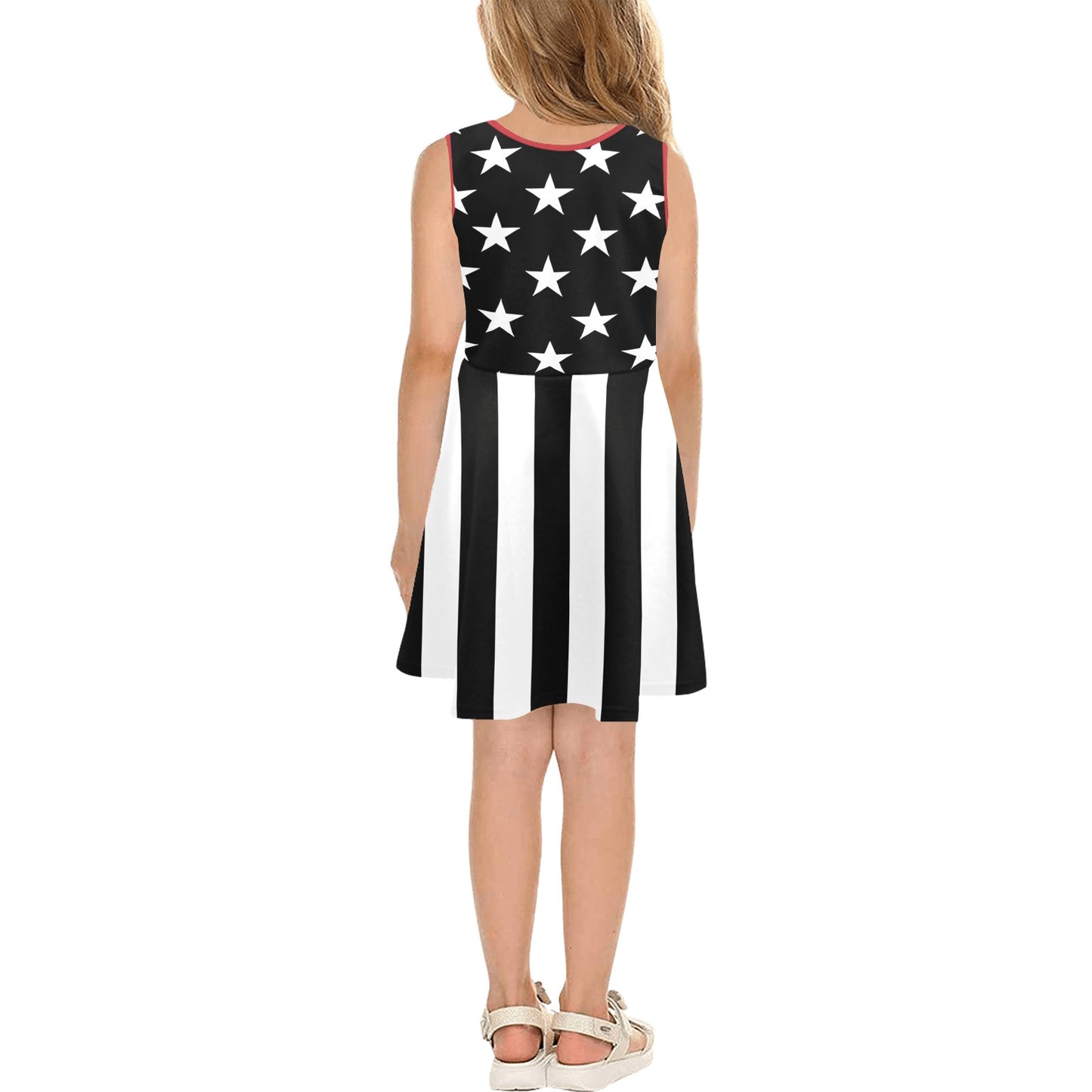 Thin Red Line Flag Inspired Girls' Sleeveless Sundress | Ships from USA
