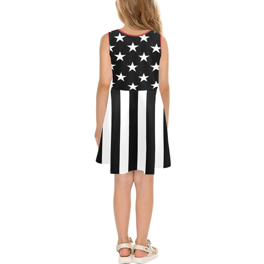 Thin Red Line Flag Inspired Girls' Sleeveless Sundress | Ships from USA