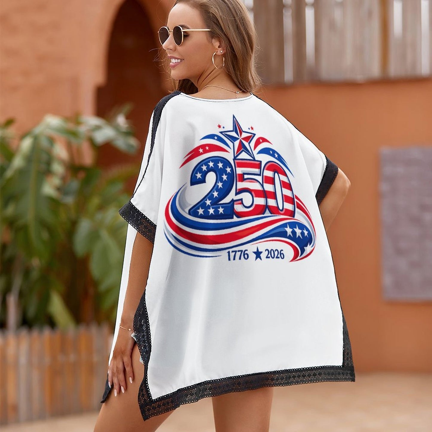 250 Anniversary USA/American Flag Inspired Style-2 Custom Women's Beach Swim Cover Up