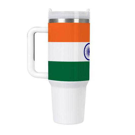 [Brand] mug featuring Indian flag design with handle.