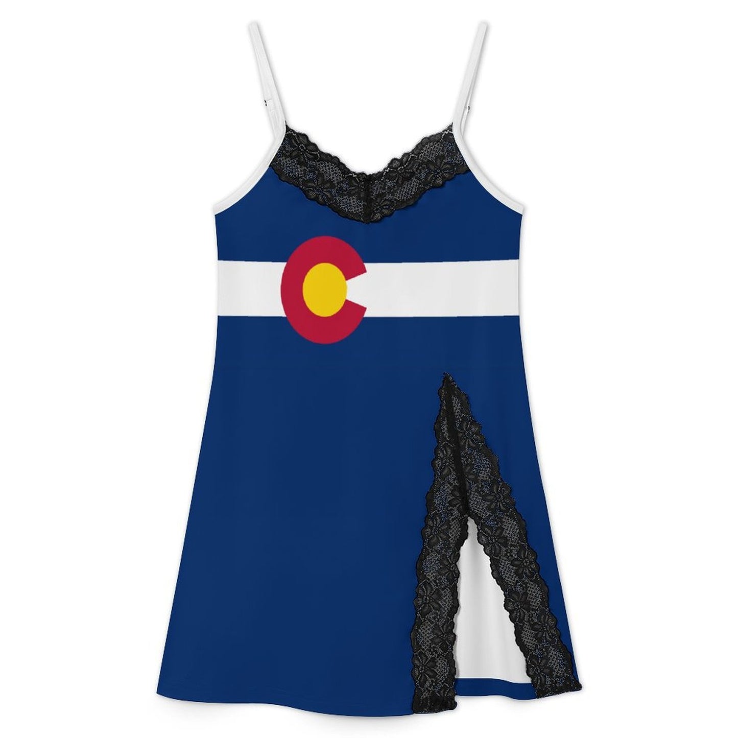 Colorado Flag Inspired Women's Lace Slit Cami Pajama Dress