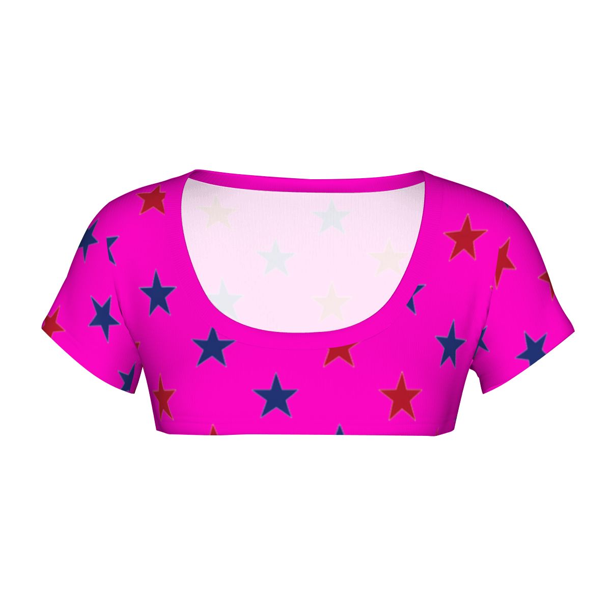 USA/American Flag Inspired Red & Blue Stars on Hot Pink Women's 1/2 Cut Short Sleeve T-Shirt
