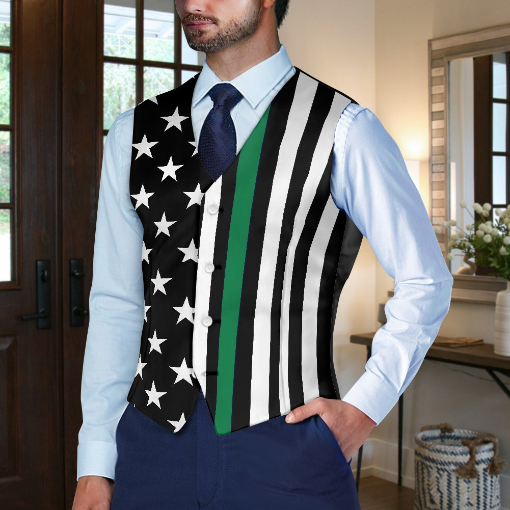 Thin Green Line Flag Inspired Suit vest jacket
