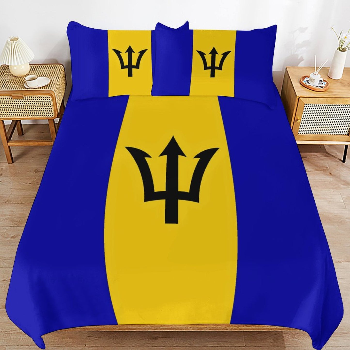 Barbados Flag Inspired 3-Piece Bedding Set (1 Duvet Cover + 2 Pillow Shams) – 102"×90"