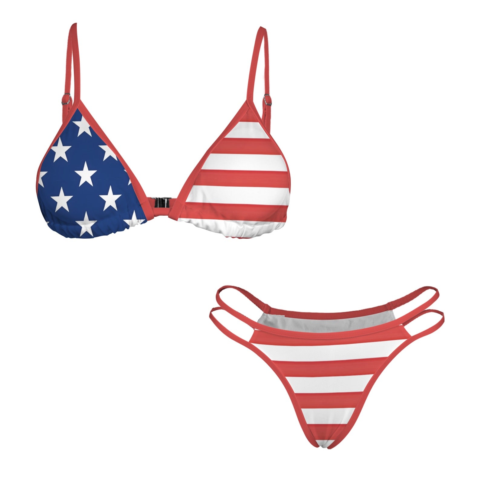 Red, white, blue patriotic bikini from [Brand] with stars, stripes.