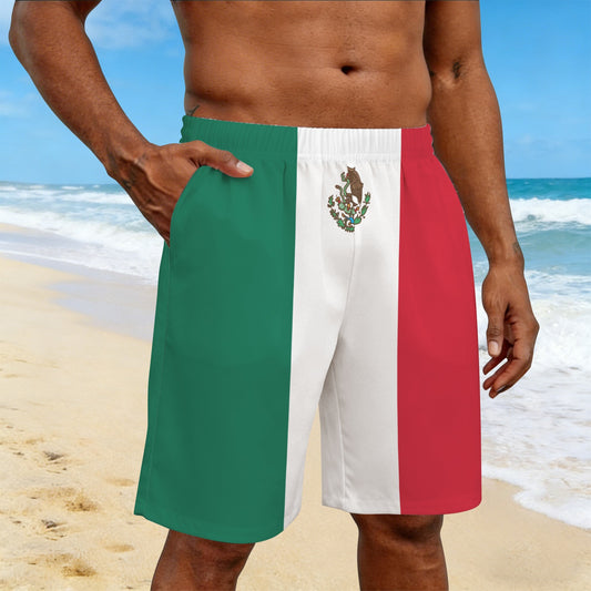 Mexico Flag Inspired Men’s Draw String Pocket Beach Shorts Printed in the USA