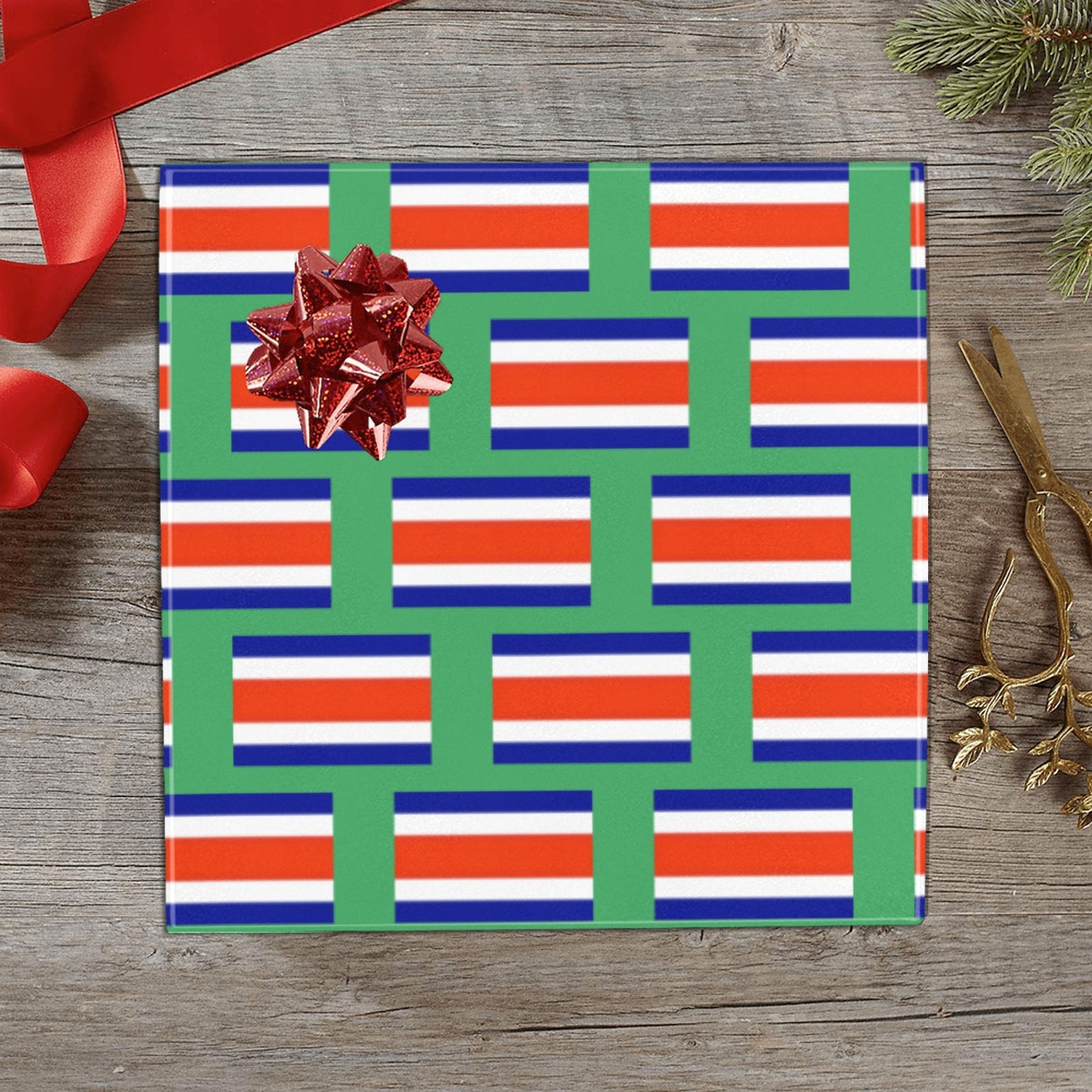 Costa Rica Flag Inspired Custom Gift Wrapping Paper 58"x 22.5" (4 Rolls)