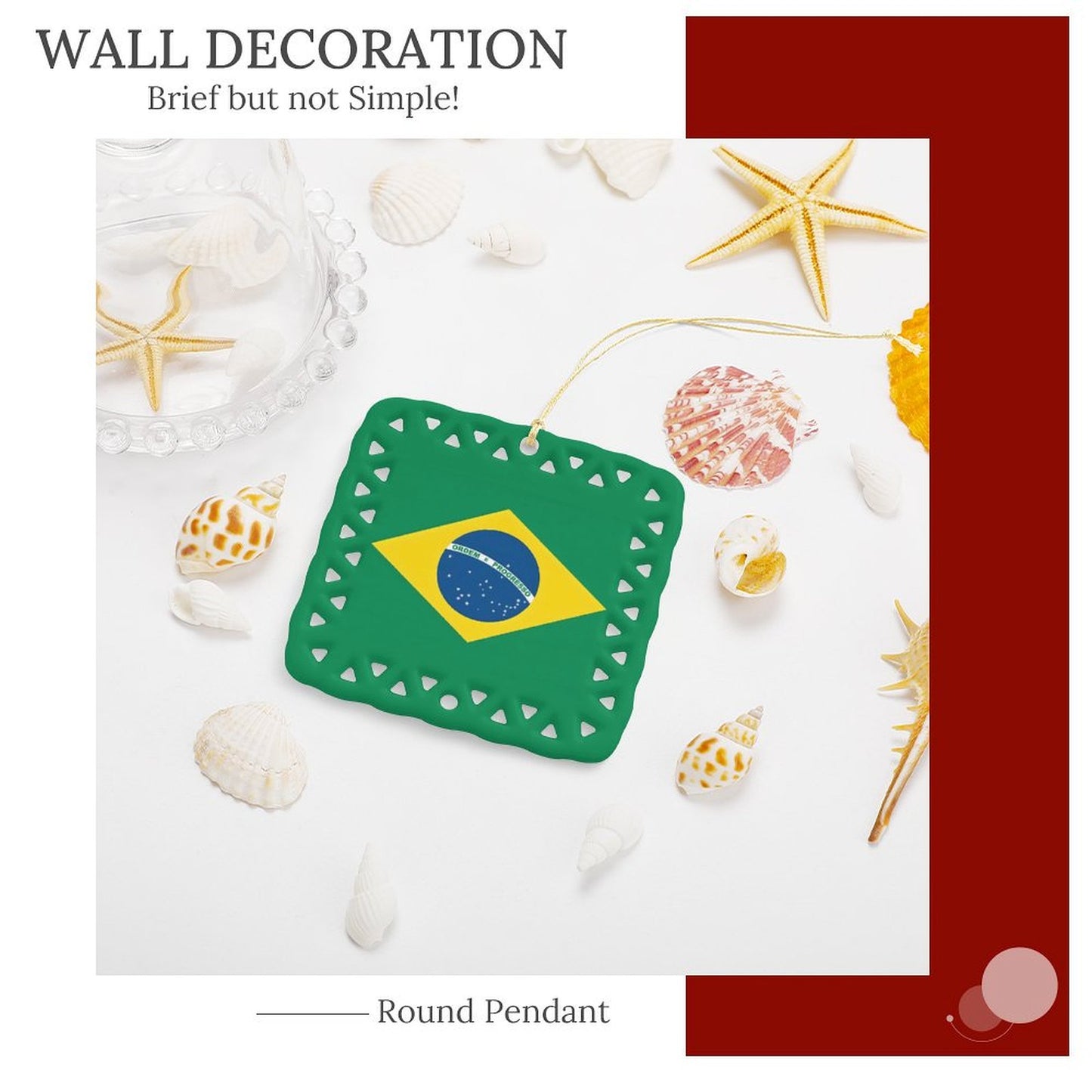 Brazil Flag Inspired Square Ceramic Ornament Made in the USA