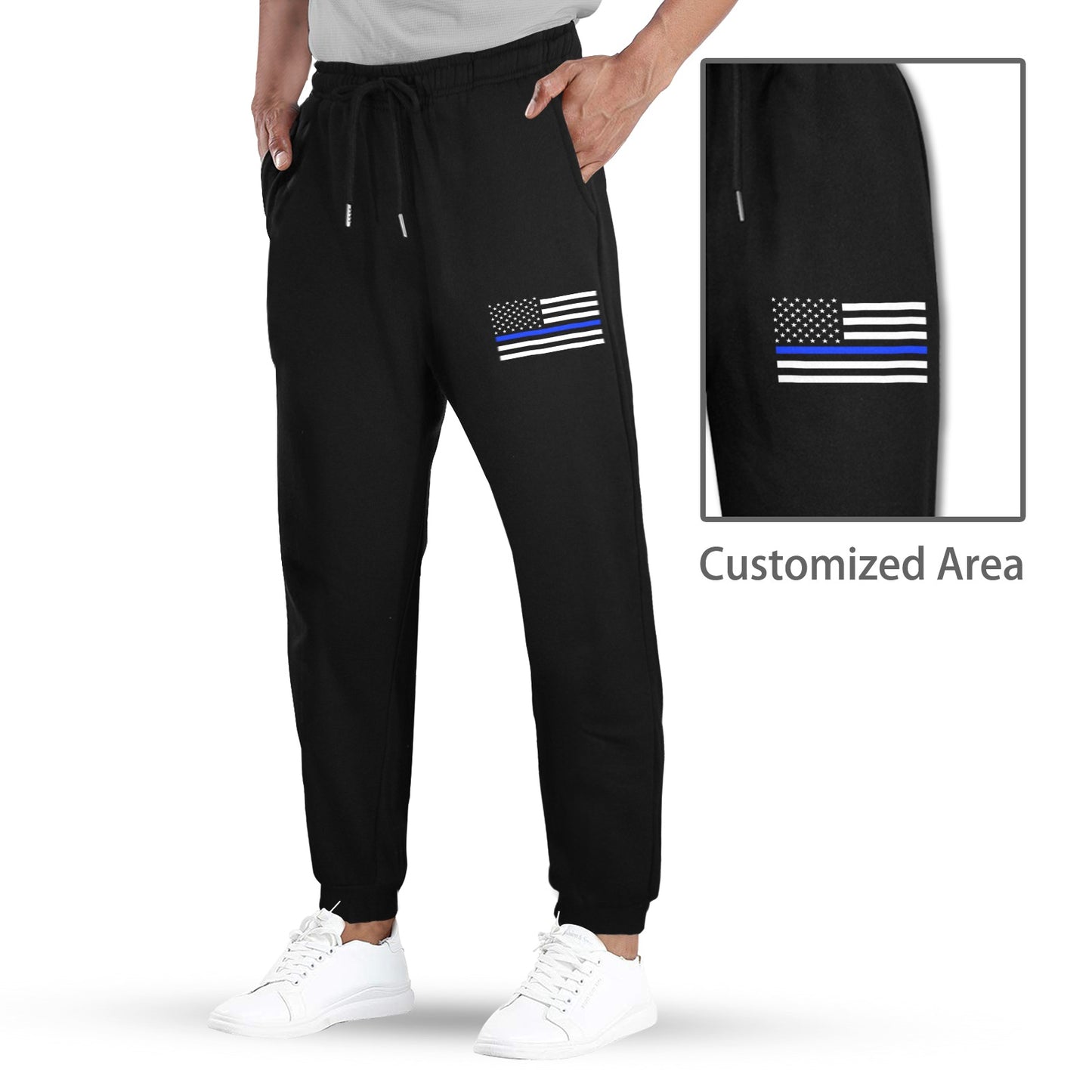 Thin Blue Line Flag Inspired Unisex Fleece Sweatpants (Left Printing) | Ships from USA