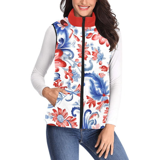 USA/American Flag Inspired Floral Pattern Women's Padded Vest