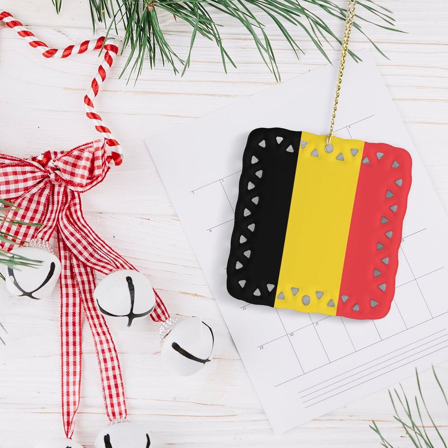 Belgium Flag Inspired Square Ceramic Ornament Made in the USA