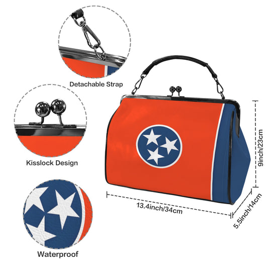Tennessee Flag Inspired Kisslock Crossbody Shoulder Bag-Large