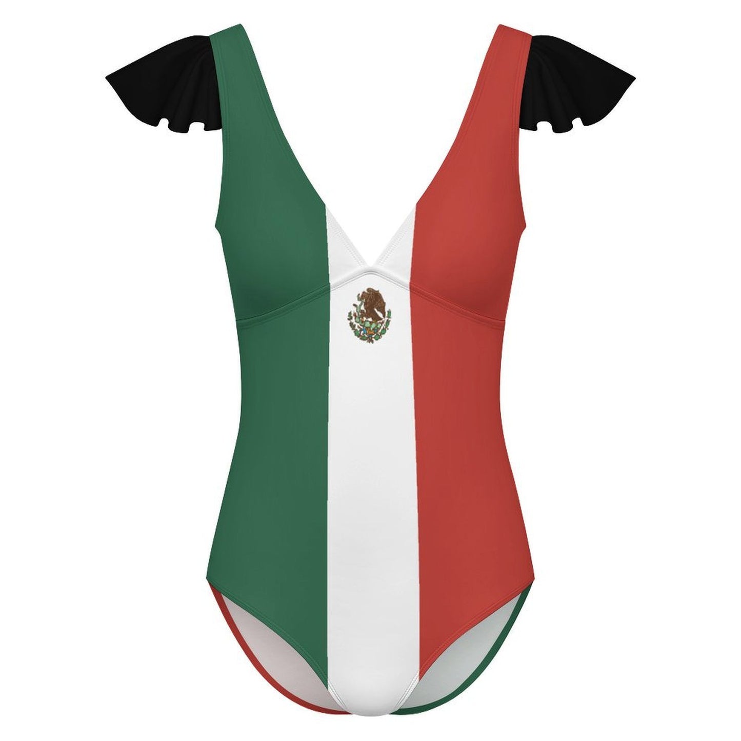 Mexico Flag Inspired Women's V-neck Ruffle Sleeve One Piece Swimsuit