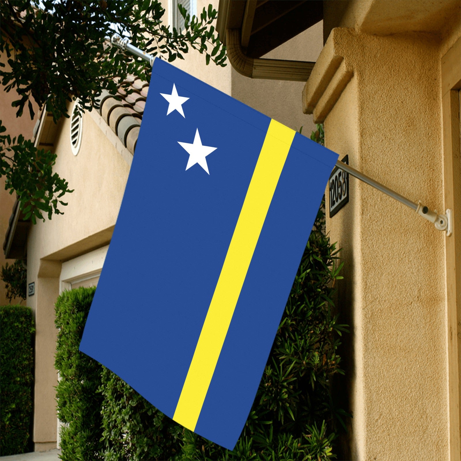 [Luv My Flag] blue flag with yellow stripe, stars.