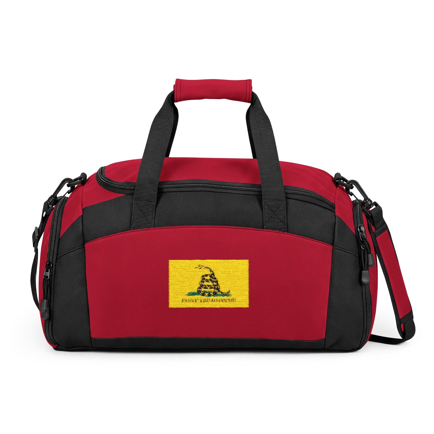 Gadsden Flag Gym Bag — Black Duffle with Embroidered Gadsden Flag