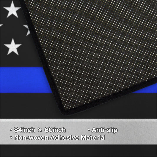 Thin Blue Line Flag Inspired 84x60 Inch Area Rug with Black Binding (Made in the USA)