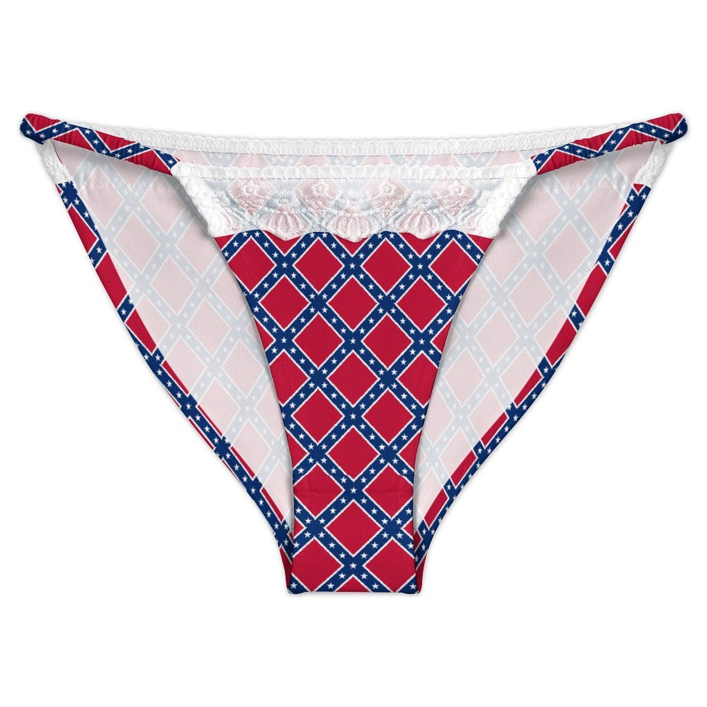Confederate Battle Flag Inspired Pattern Lace Trim Underwear
