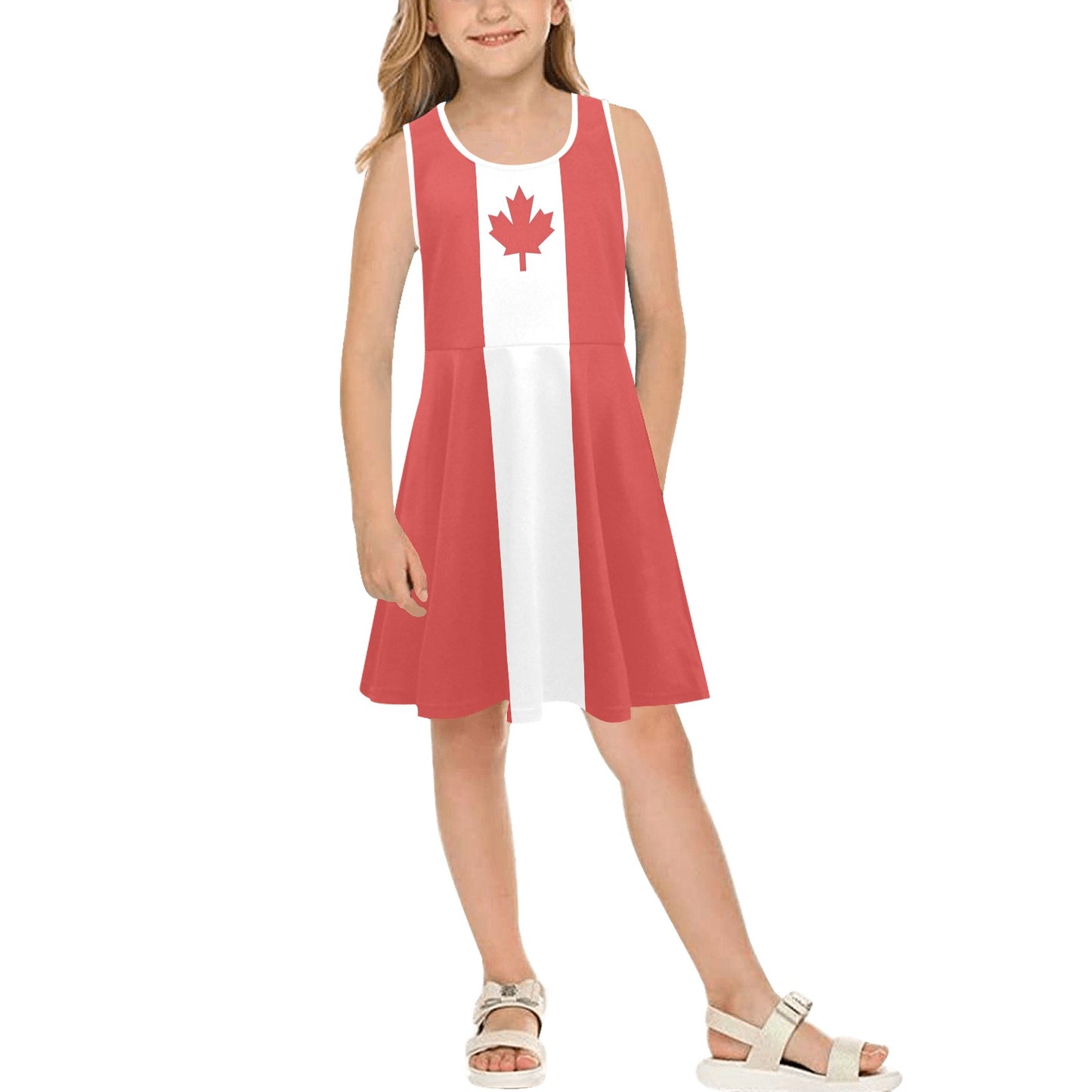 Canada Flag Inspired Girls' Sleeveless Sundress | Ships from USA