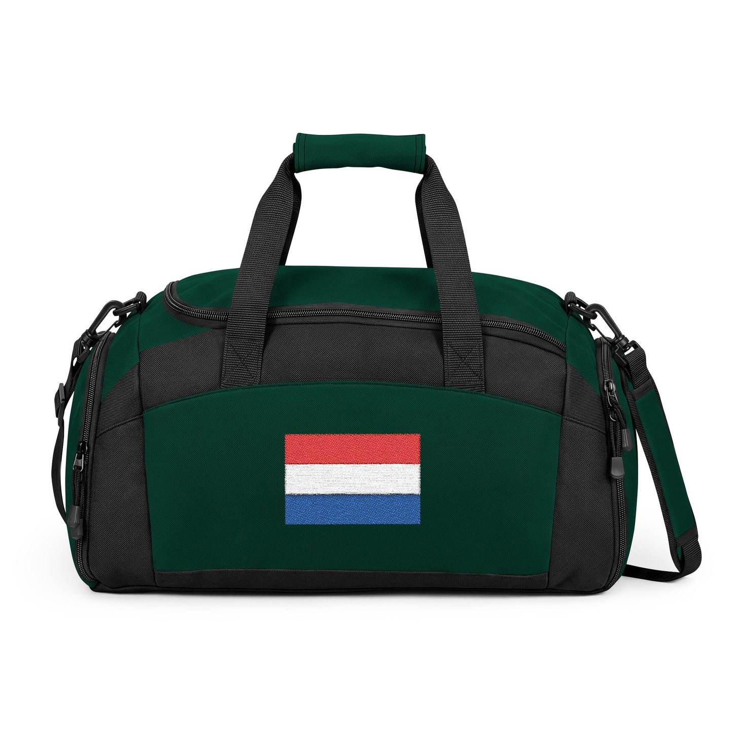 Netherlands Flag Gym Bag — Black Duffle with Embroidered Netherlands Flag
