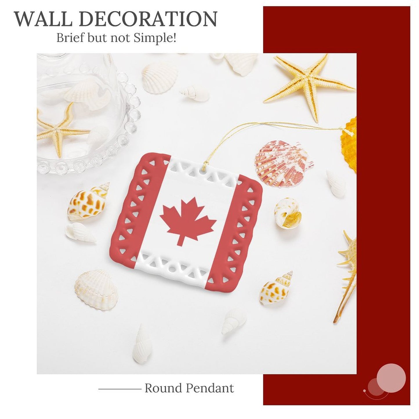 Canada Flag Inspired Square Ceramic Ornament Made in the USA